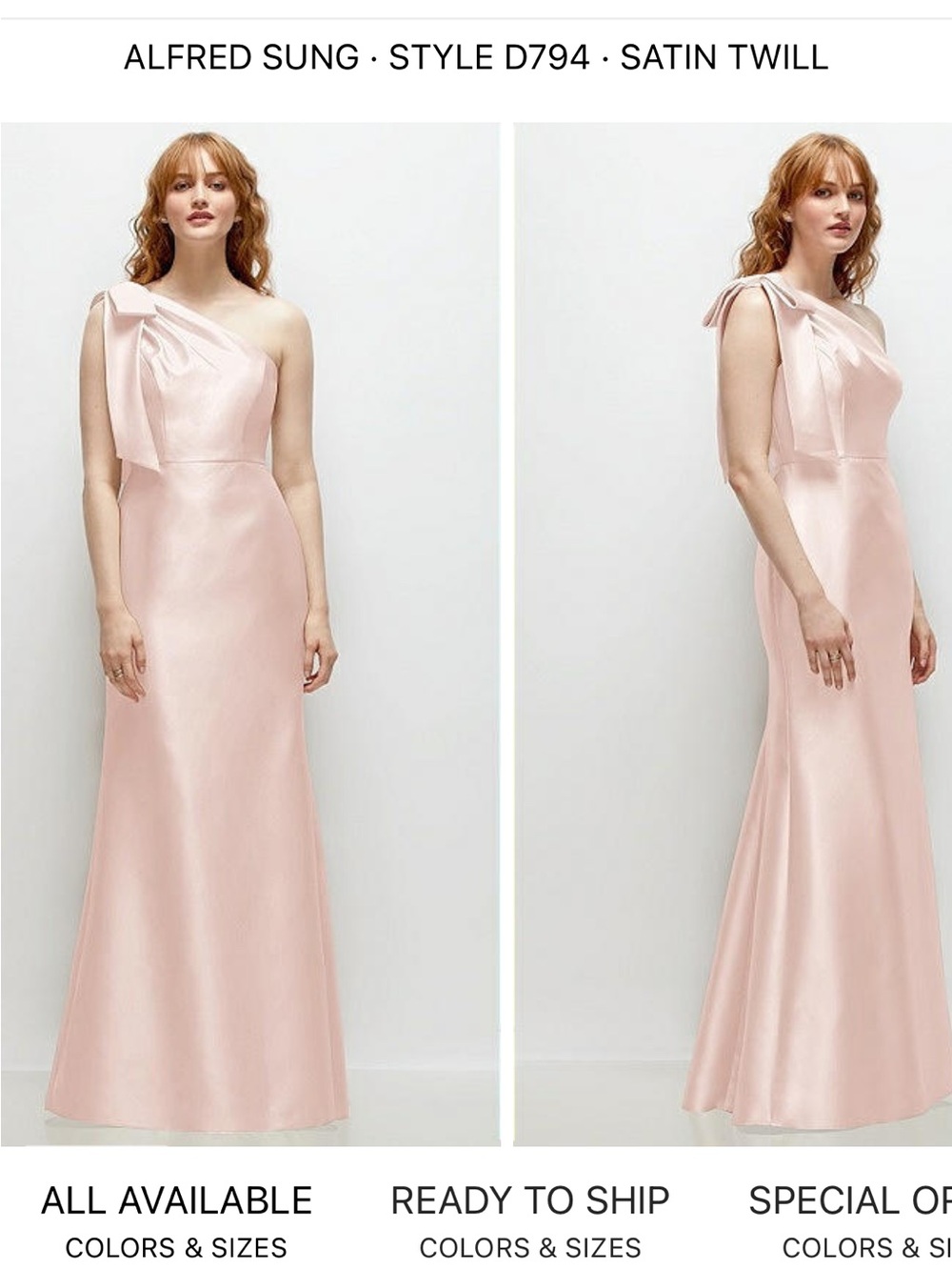 ALFRED SUNG One-Shoulder Satin Gown D794 BLUSH